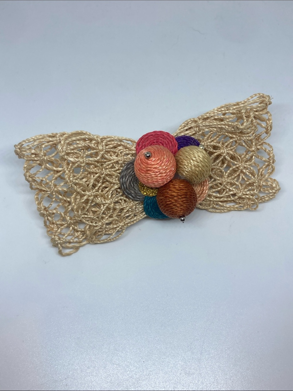 Beige Woven Bow with Multicolor Ball Cluster